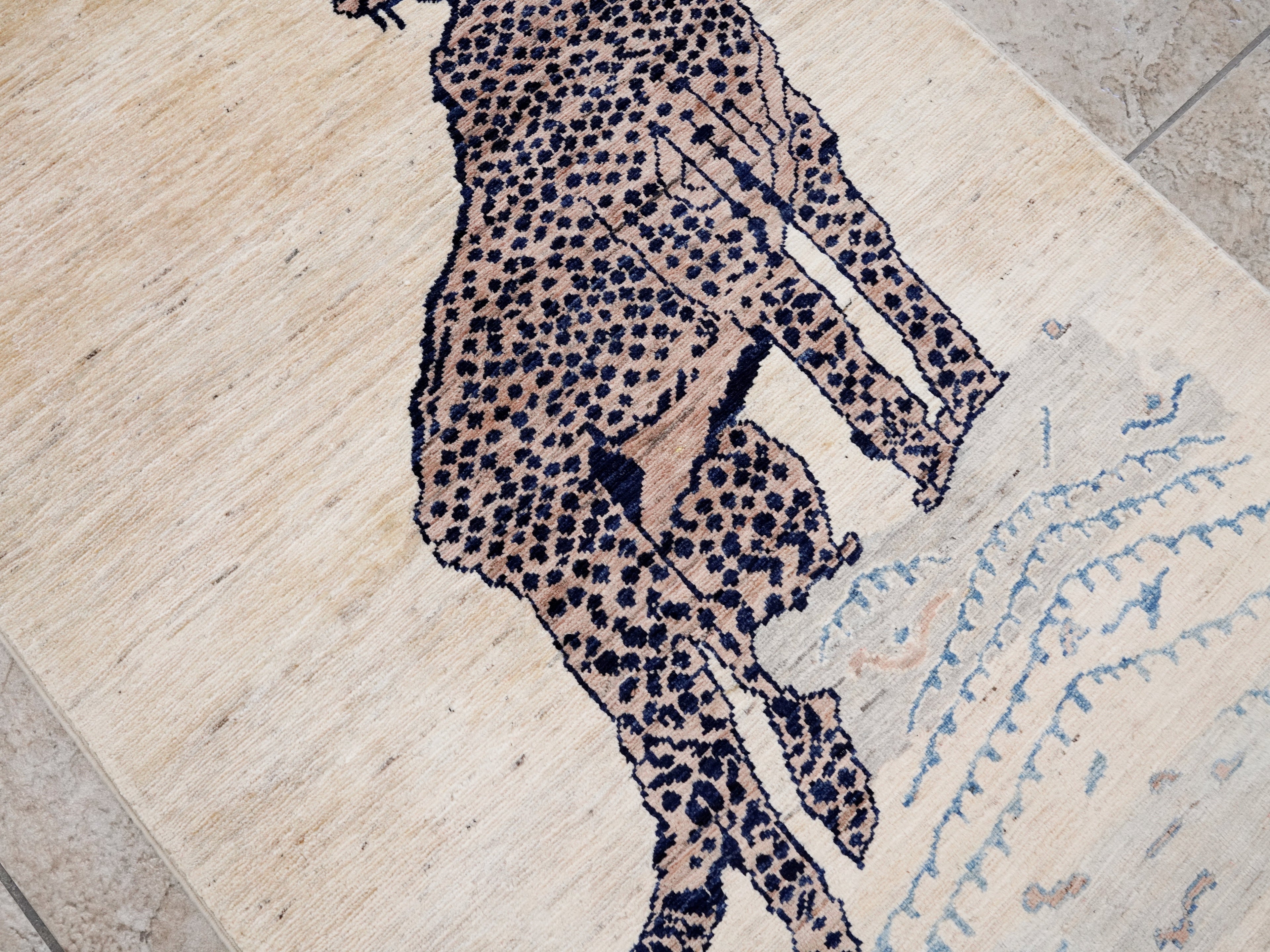 3x5 Ft Beige Cheetah Rug - Hand Knotted Afghan Rug - Animal Design