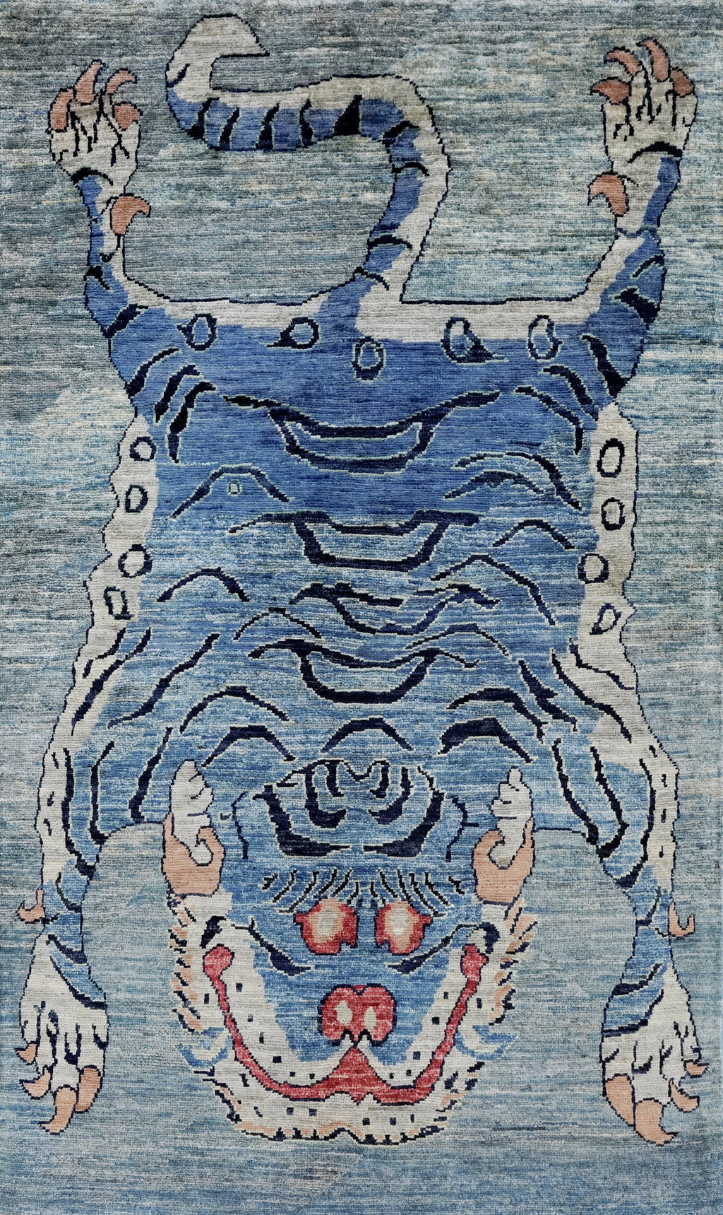 3x5 Ft Blue Tiger Rug - Hand Knotted Afghan Rug - Animal Design