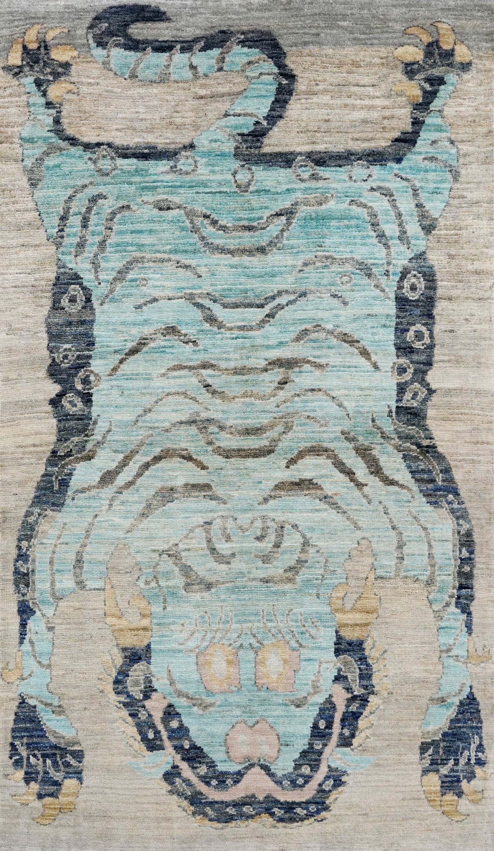 3x5 Ft Blue Tiger Rug - Hand Knotted Afghan Rug - Animal Design