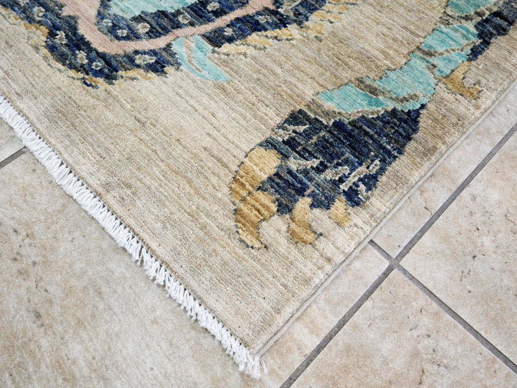 3x5 Ft Blue Tiger Rug - Hand Knotted Afghan Rug - Animal Design