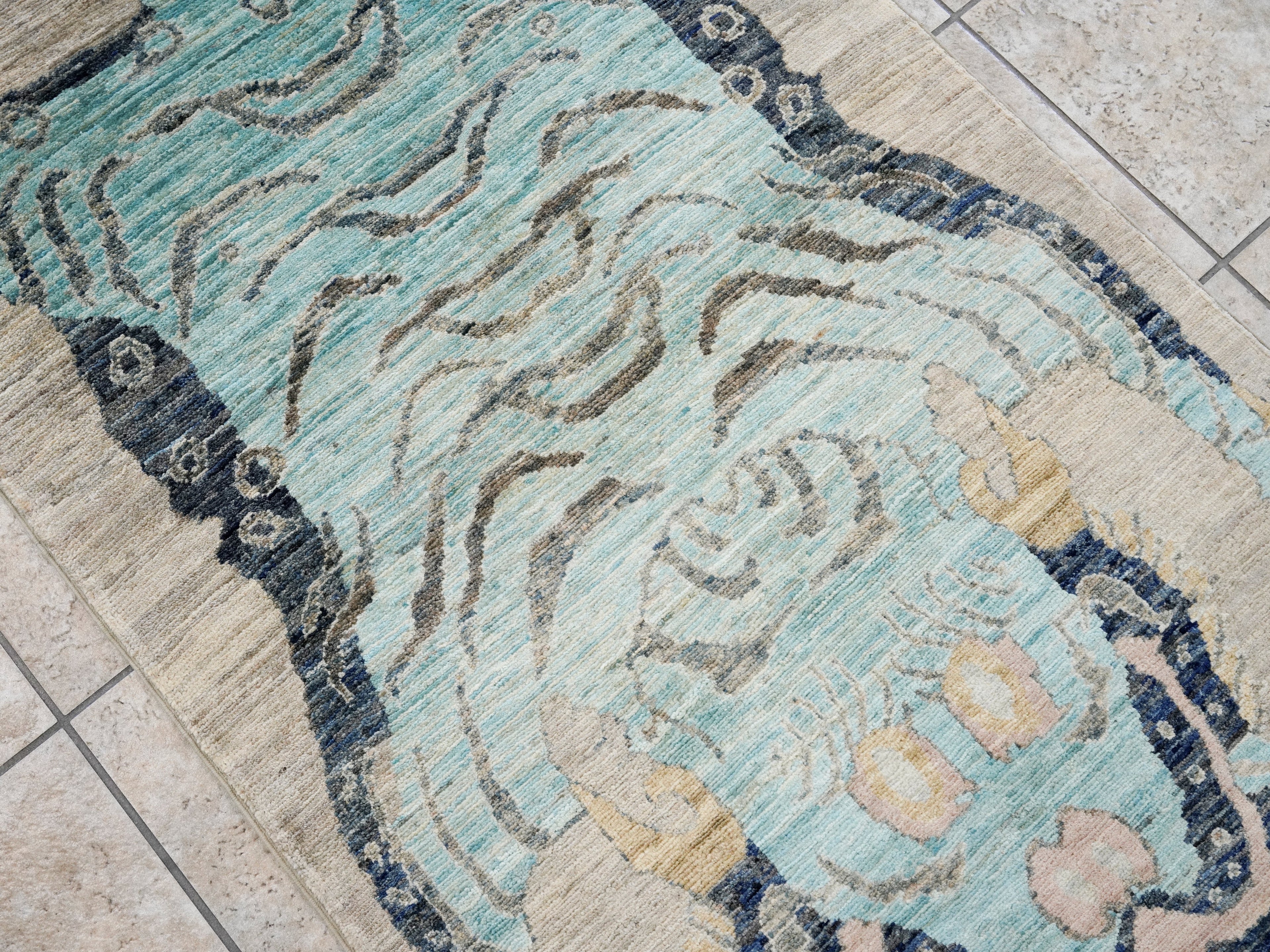 3x5 Ft Blue Tiger Rug - Hand Knotted Afghan Rug - Animal Design