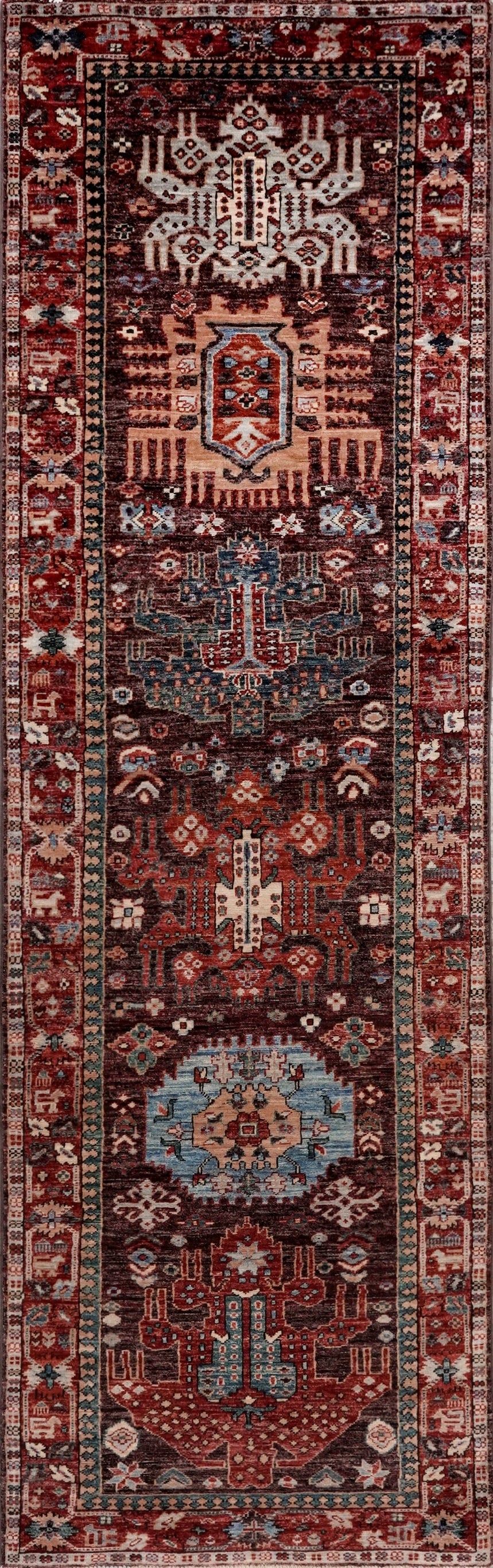 10 Ft Red Oriental Runner Rug - Afghan Hand Knotted Rug