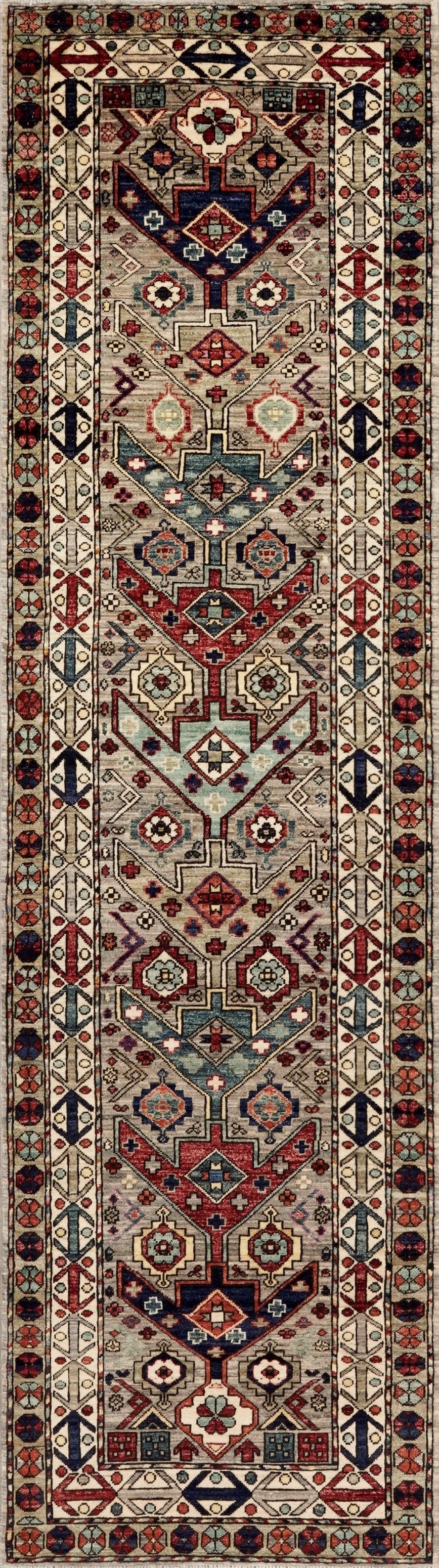 10 Ft Brown Oriental Runner Rug - Afghan Hand Knotted Rug