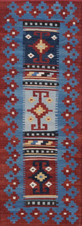 8 Ft Blue Killim Runner Rug  - Handwoven Flatweave Runner
