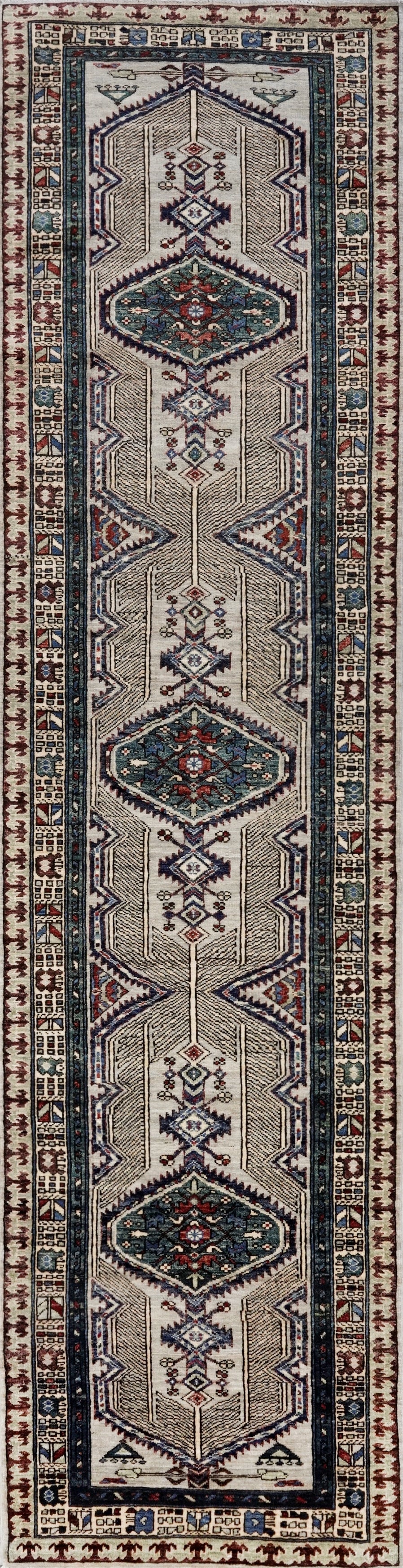 11 Ft Silver Oriental Runner Rug - Afghan Hand Knotted Rug