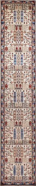 16 Ft Beige Floral Runner Rug - Hand Knotted Afghan Runner