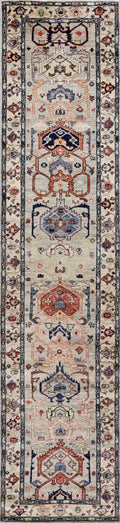 12 Ft Silver Floral Runner Rug - Afghan Hand Knotted Rug