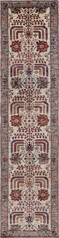 12 Ft Silver Floral Runner Rug - Afghan Hand Knotted Rug