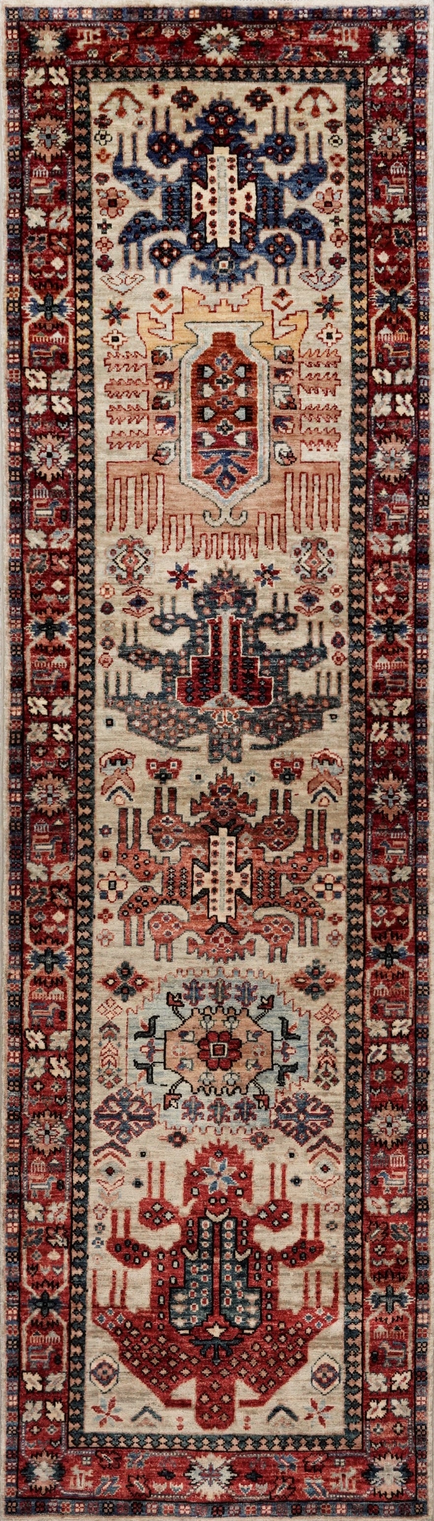 10 Ft Silver Oriental Runner Rug - Afghan Hand Knotted Rug