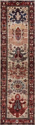 10 Ft Silver Oriental Runner Rug - Afghan Hand Knotted Rug