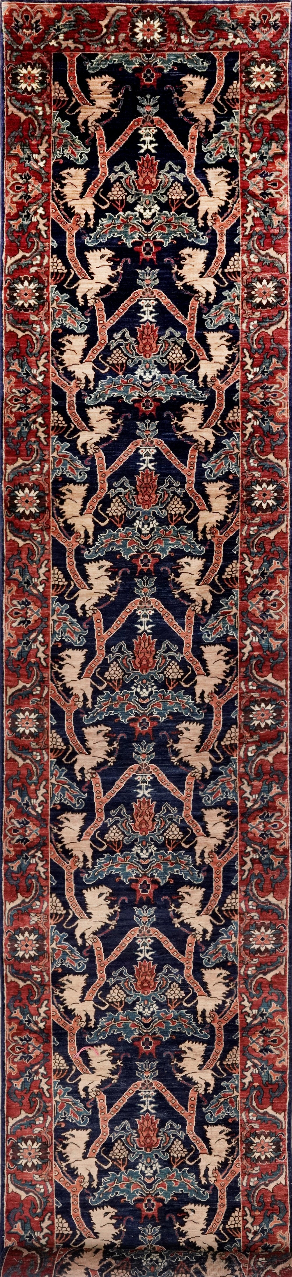 17 Ft Navy Blue Oriental Runner Rug - Hand Knotted Afghan Runner