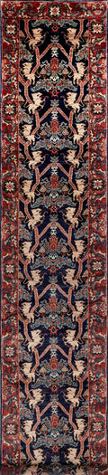 17 Ft Navy Blue Oriental Runner Rug - Hand Knotted Afghan Runner