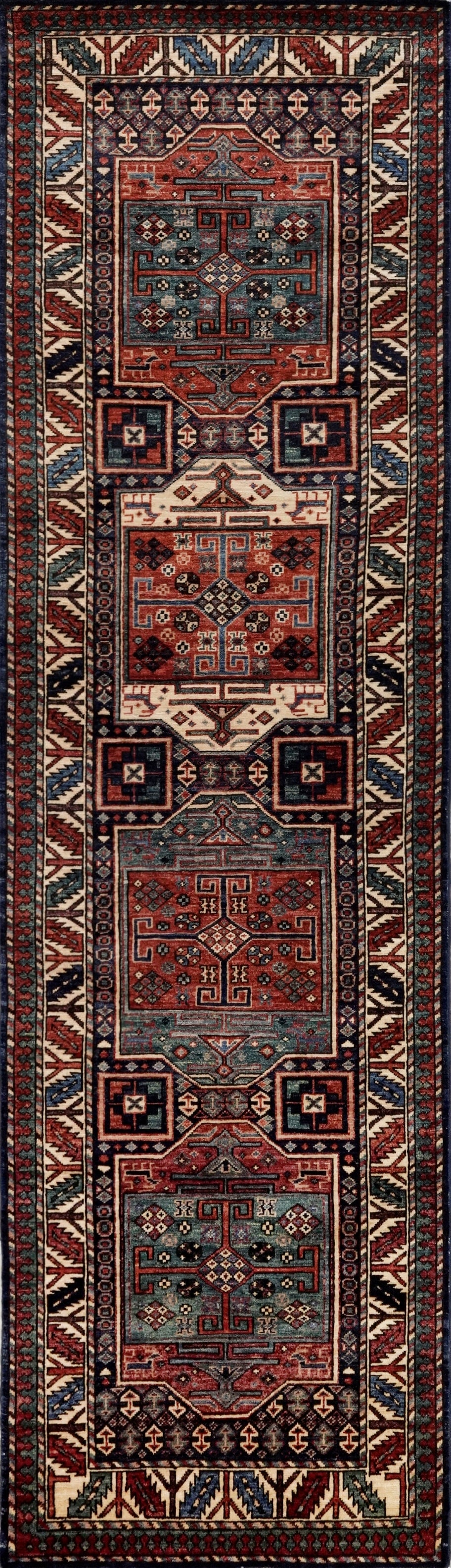 10 Ft Blue Oriental Runner Rug - Hand Knotted Afghan Rug