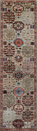 10 Ft Blue Green Oriental Runner Rug - Hand Knotted Afghan Rug