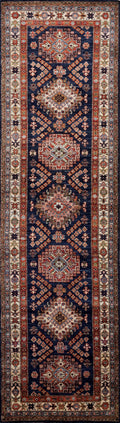 10 Ft Blue Kazak Runner Rug - Hand Knotted Hallway Rug