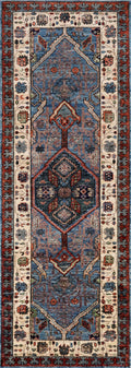 8 Ft Blue Oriental Runner Rug - Afghan Hand Knotted Rug