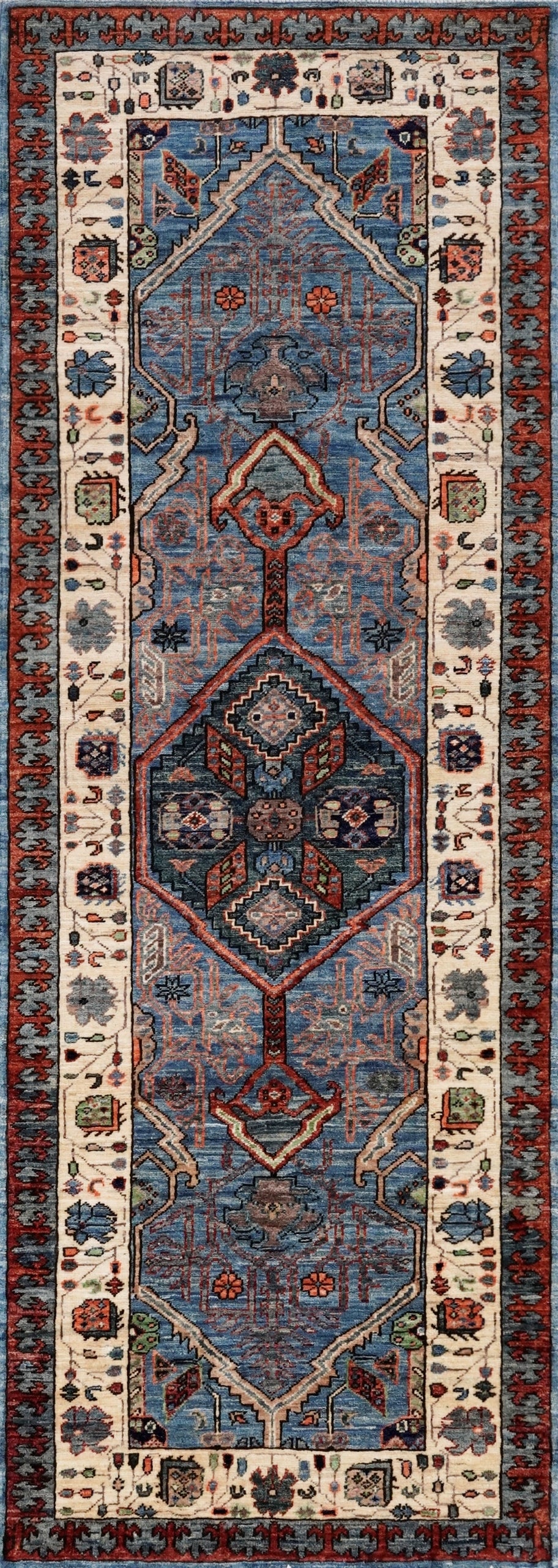 8 Ft Blue Oriental Runner Rug - Afghan Hand Knotted Rug