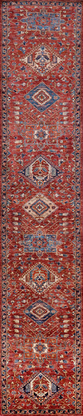 14 Ft Red Afghan Oriental Runner Rug - Hand Knotted Wool Rug