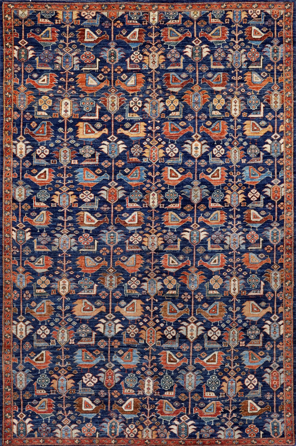 6x9 Ft Blue Afghan Oriental Rug - Hand Knotted Area Rug - Bird Design