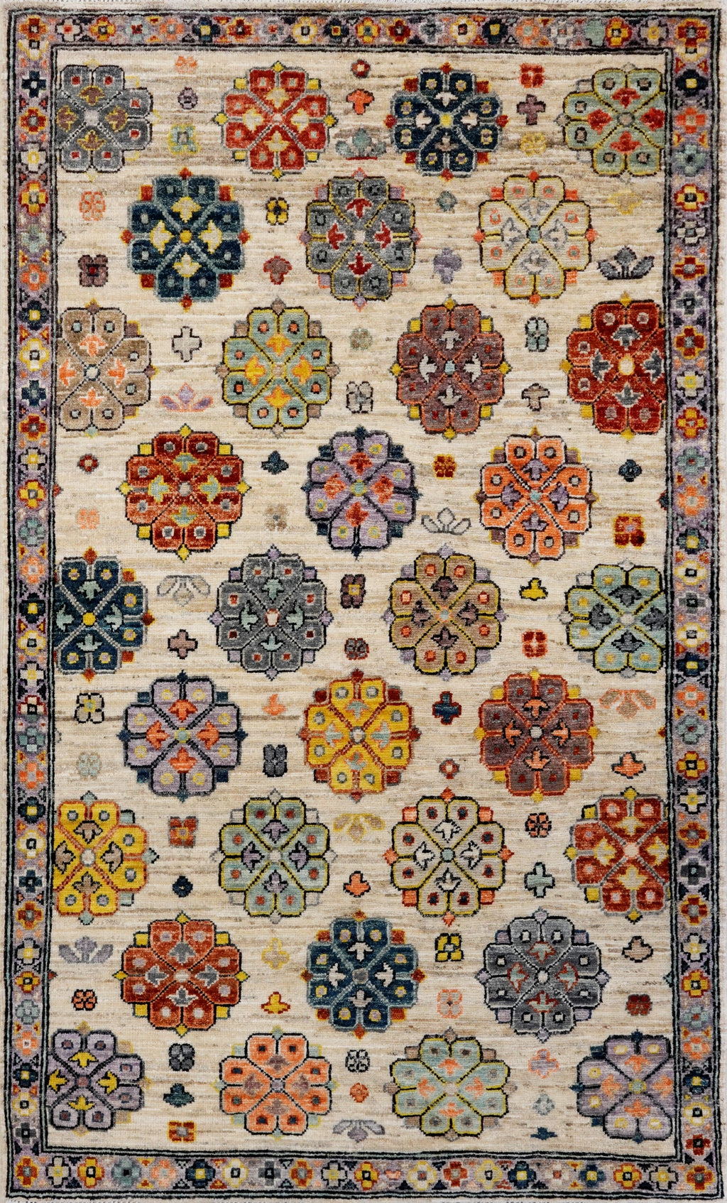 3x5 Ft Beige Floral Rug - Hand Knotted Afghan Rug