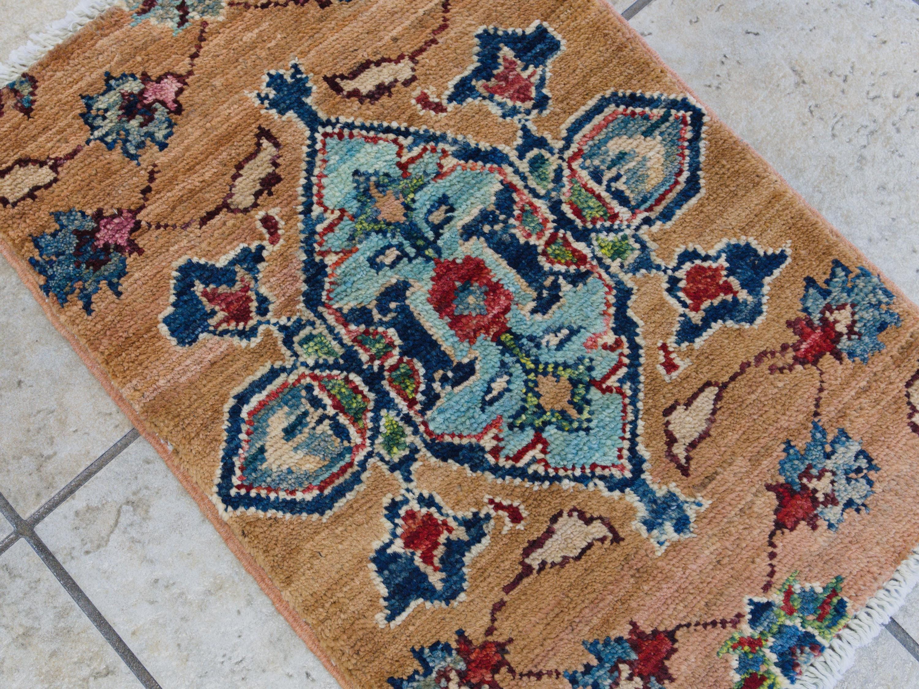 1x2 Ft Light Brown Serapi Rug - Floral Accent Rug