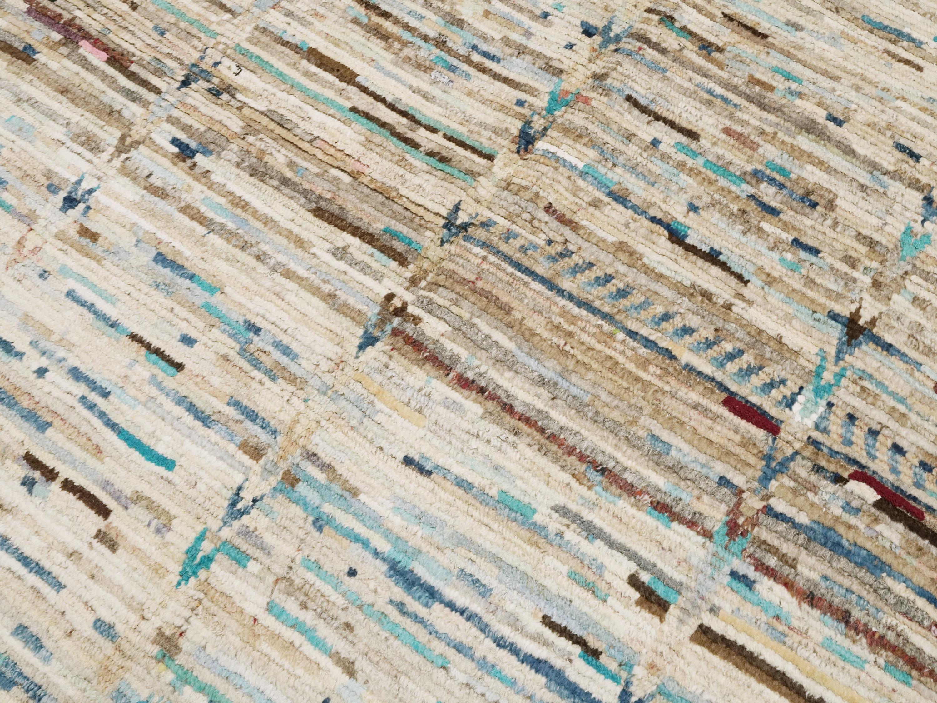 5x8 Ft Beige & Blue Moroccan Rug - Wool Area Rug