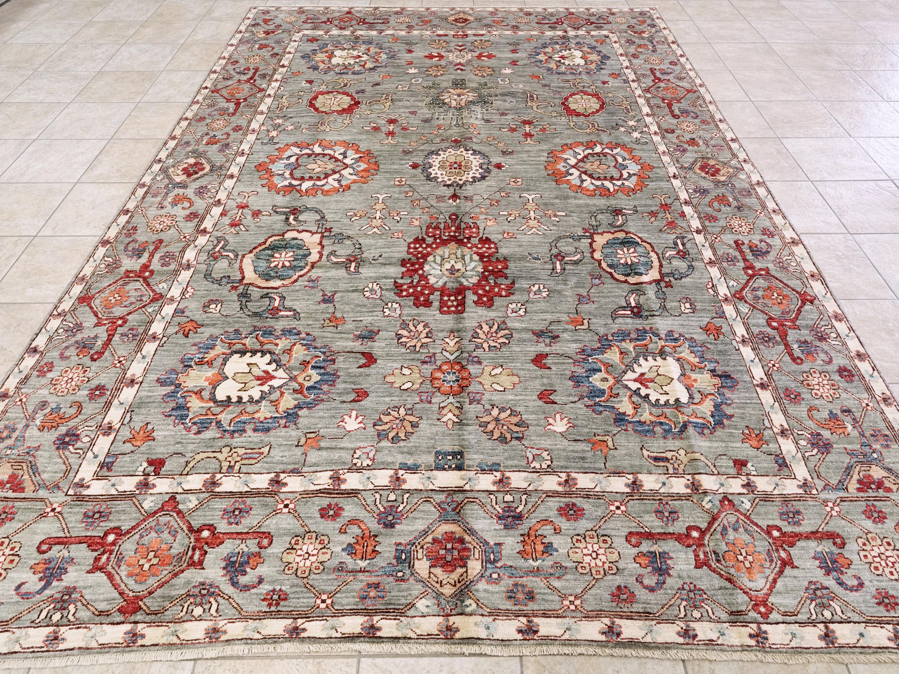 9x12 Ft Gray Serapi Rug - Hand Knotted Afghan Oriental Rug