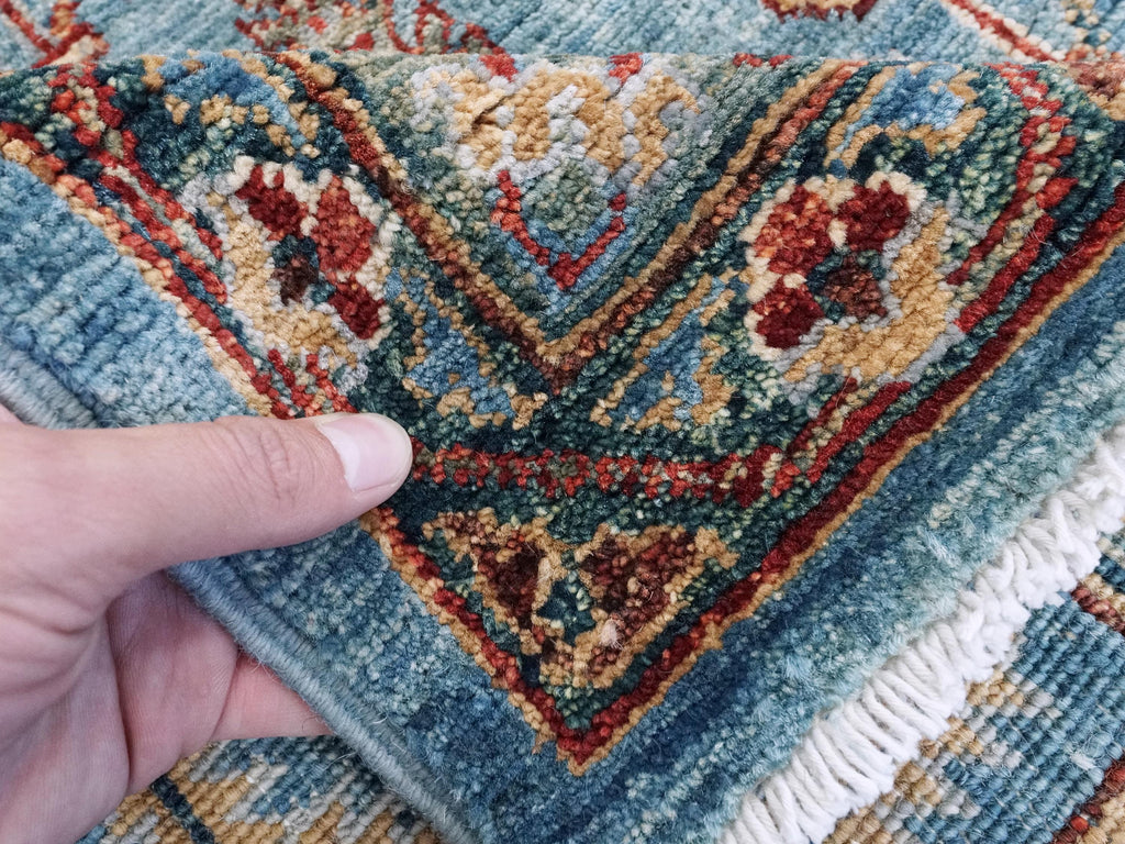 6x9 Ft Blue Serapi Rug - Afghan Wool Oriental Rug - Floral Design