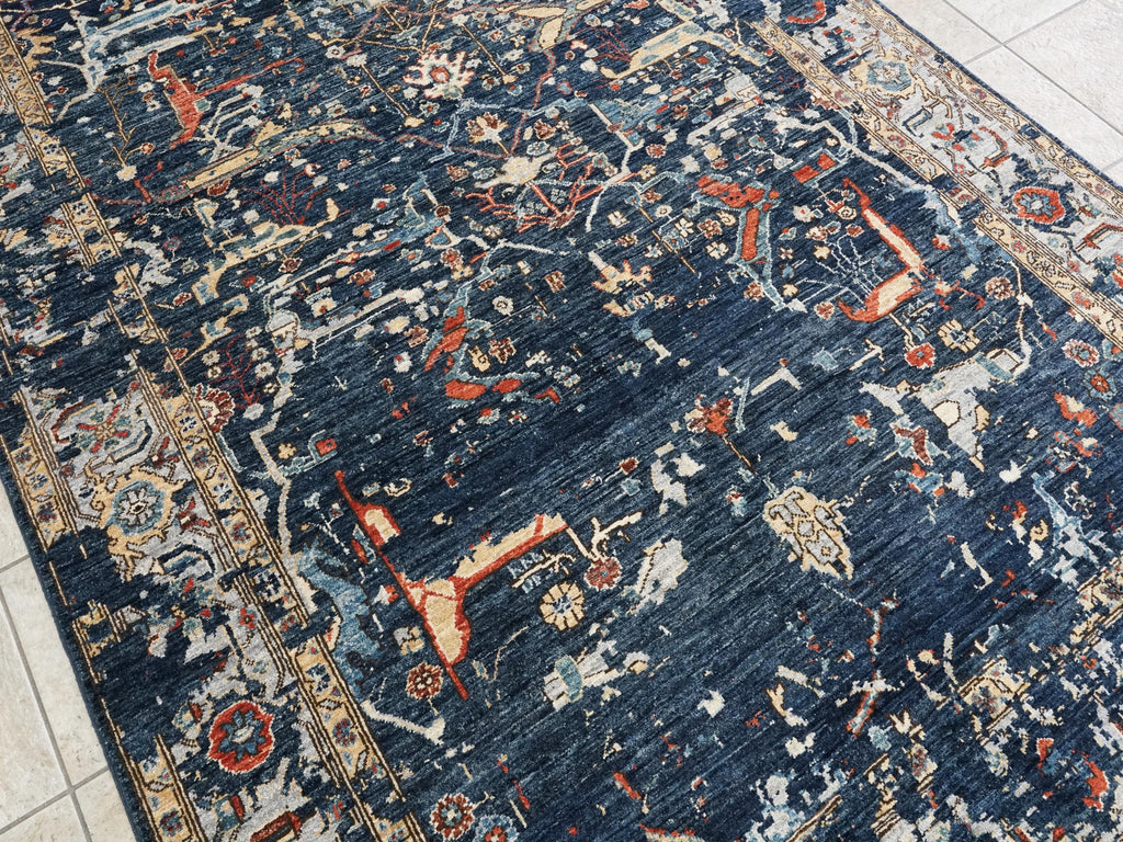6x9 Ft Blue Serapi Rug - Hand Knotted Afghan Area Rug