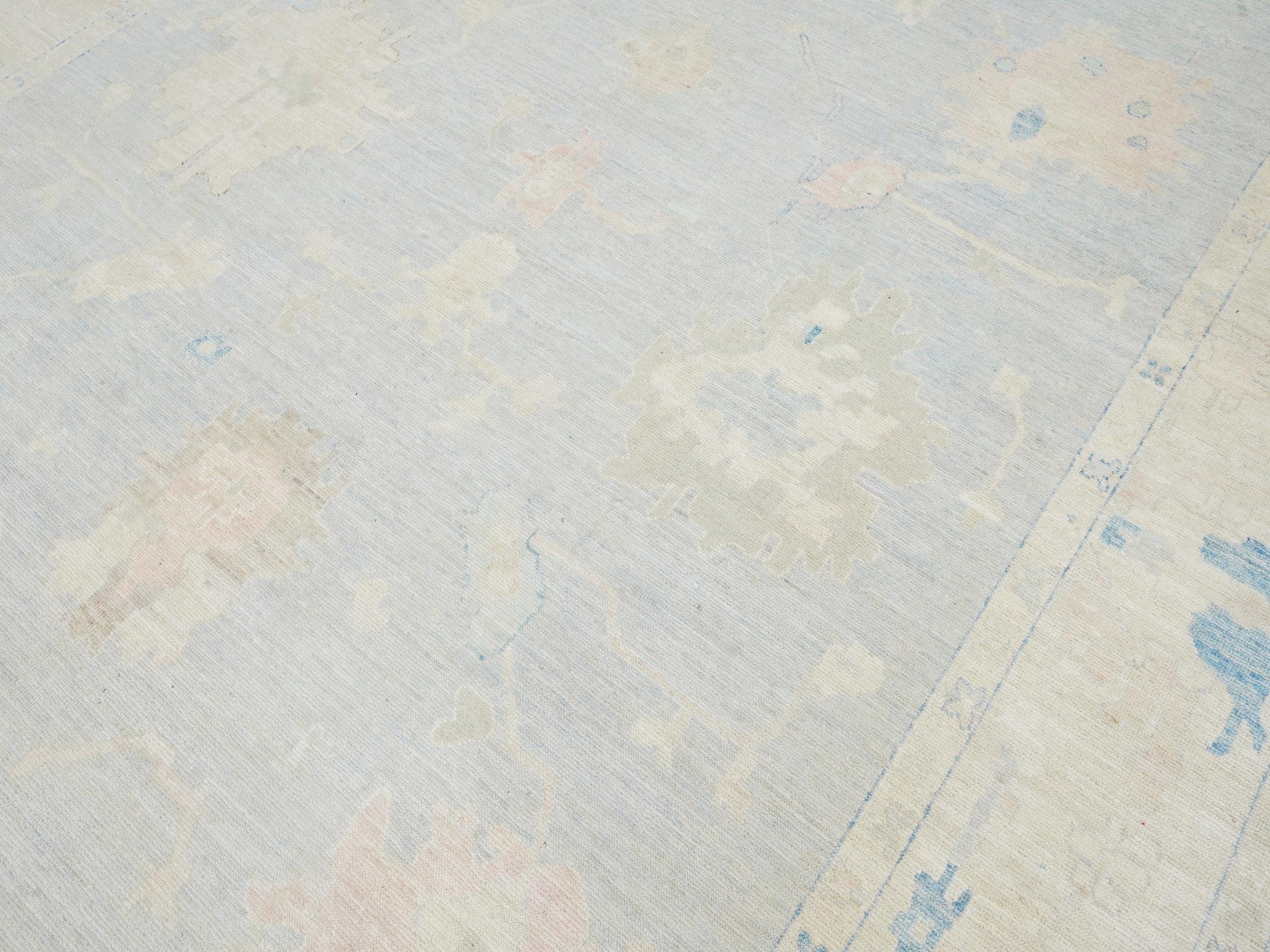 10x14 Ft Muted Blue Ushak Rug - Hand Knotted Wool Area Rug