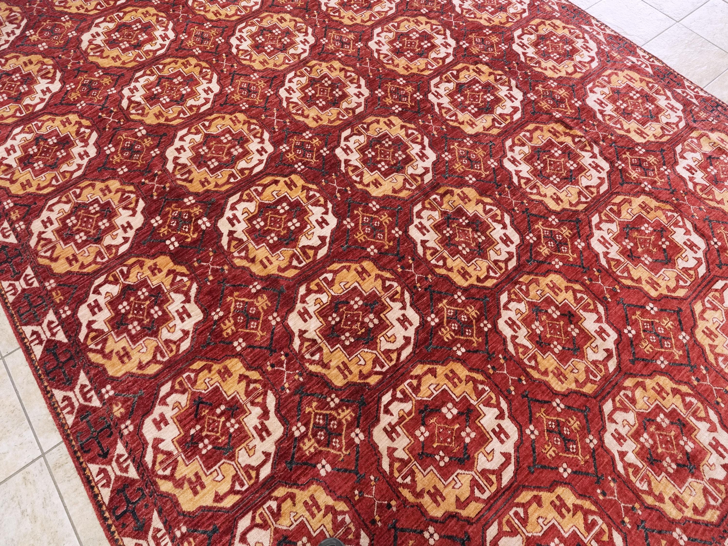 9x12 Ft Red Ersari Rug - Hand Knotted Oriental Rug - Turkmen Design