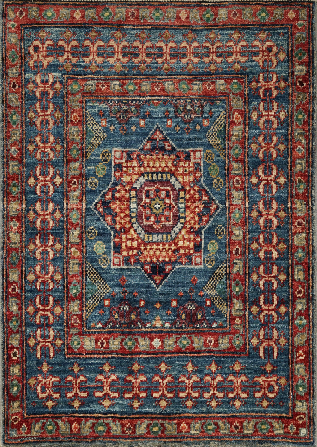 2x3 Ft Blue Mamluk Rug - Hand Knotted Oriental Rug