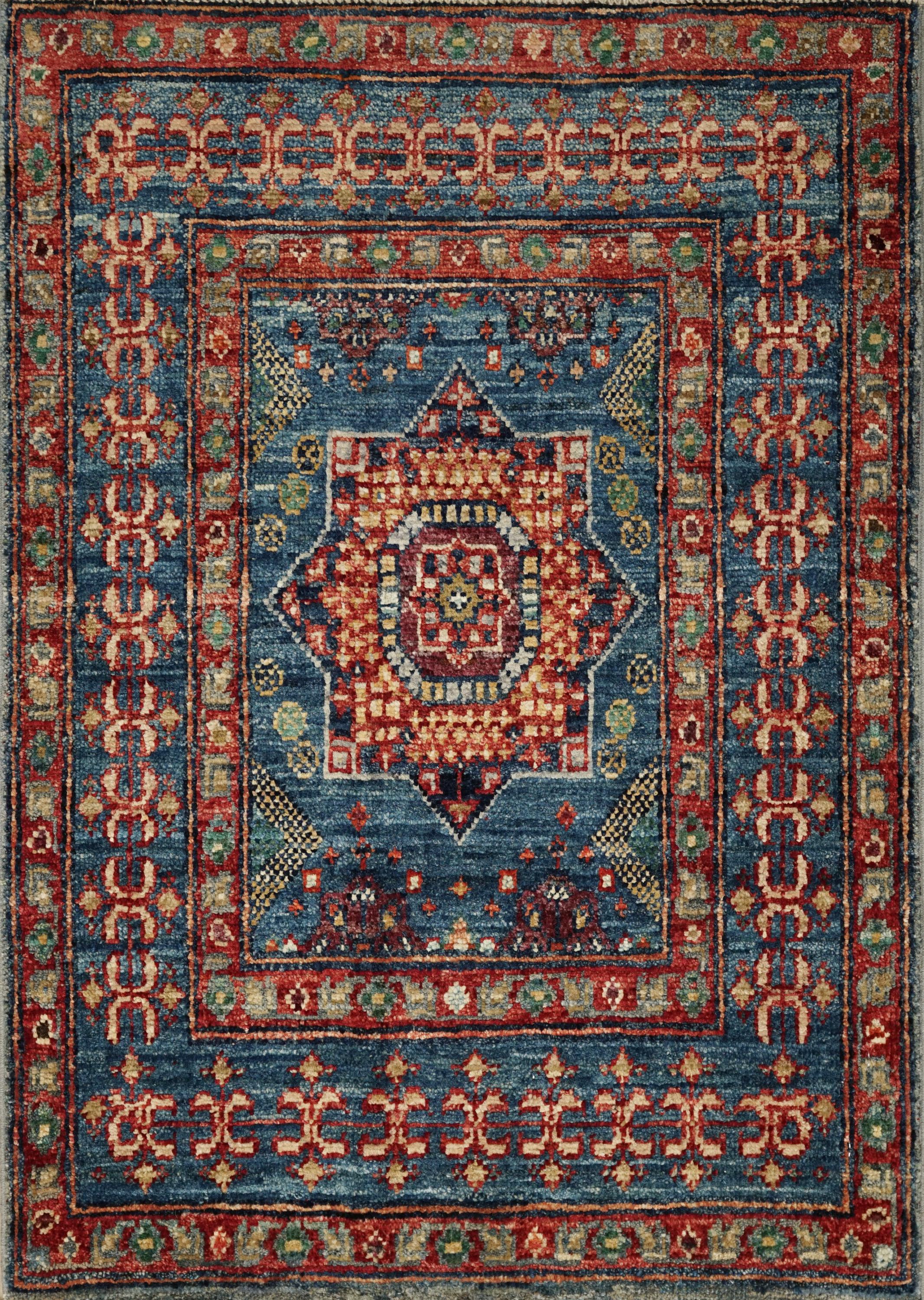 2x3 Ft Blue Mamluk Rug - Hand Knotted Oriental Rug