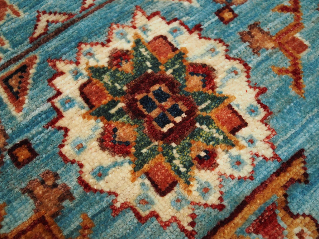 6x6 Ft Hand Knotted Light Blue Mamluk Rug - Round Oriental Medallion Rug