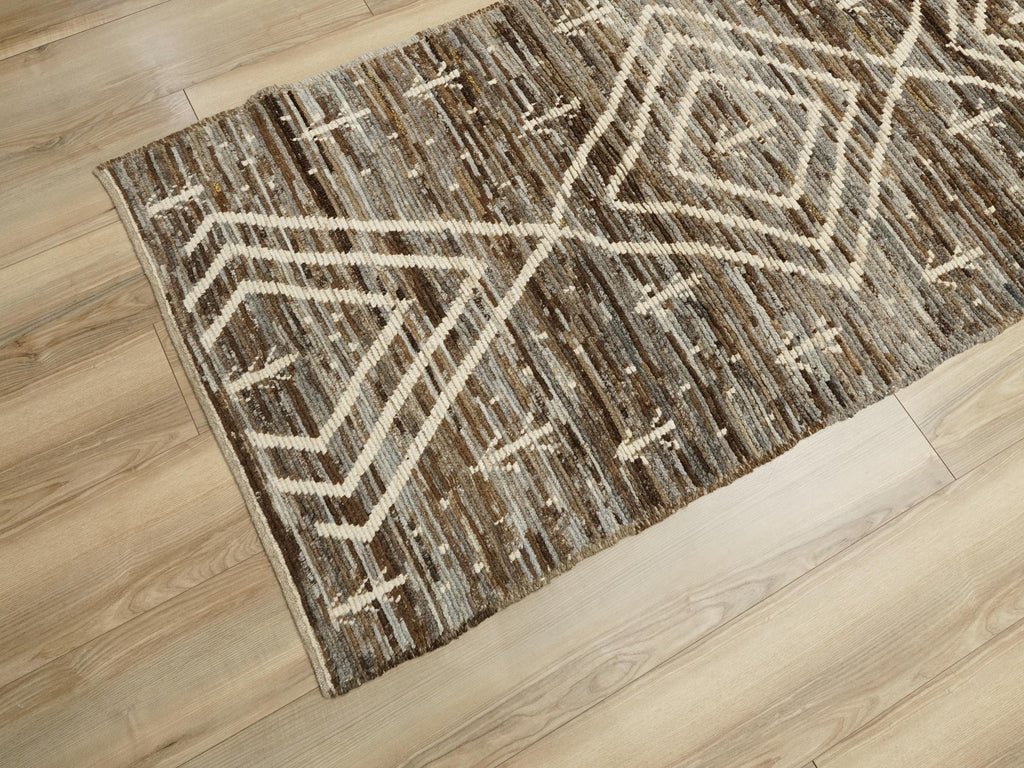 12 Ft Brown Moroccan Runner Rug: Afghan Handmade Wool Rug