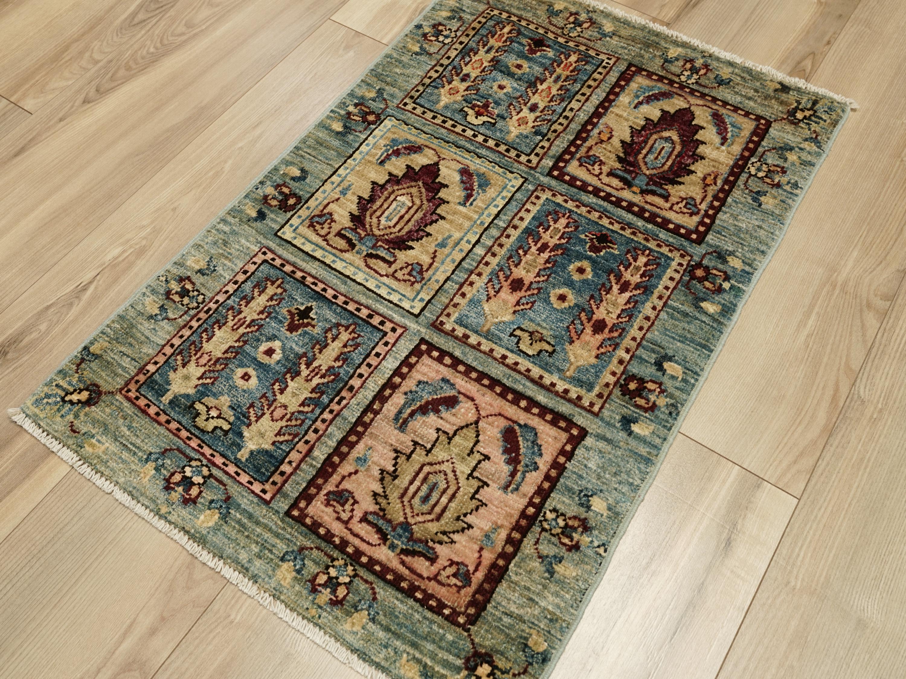 2x3 Ft Blue Heriz Rug - Handmade Afghan Rug - Garden Design