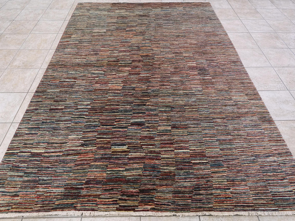 6x9 Ft Gabbeh Rug - Afghan Wool Area Rug - Colorful Striped Design