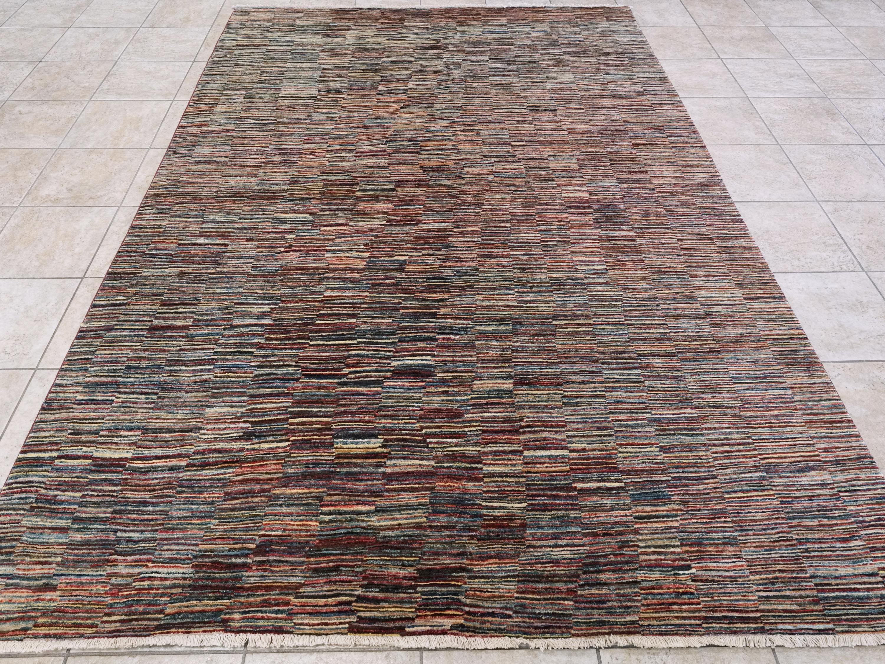 6x9 Ft Gabbeh Rug - Afghan Wool Area Rug - Colorful Striped Design