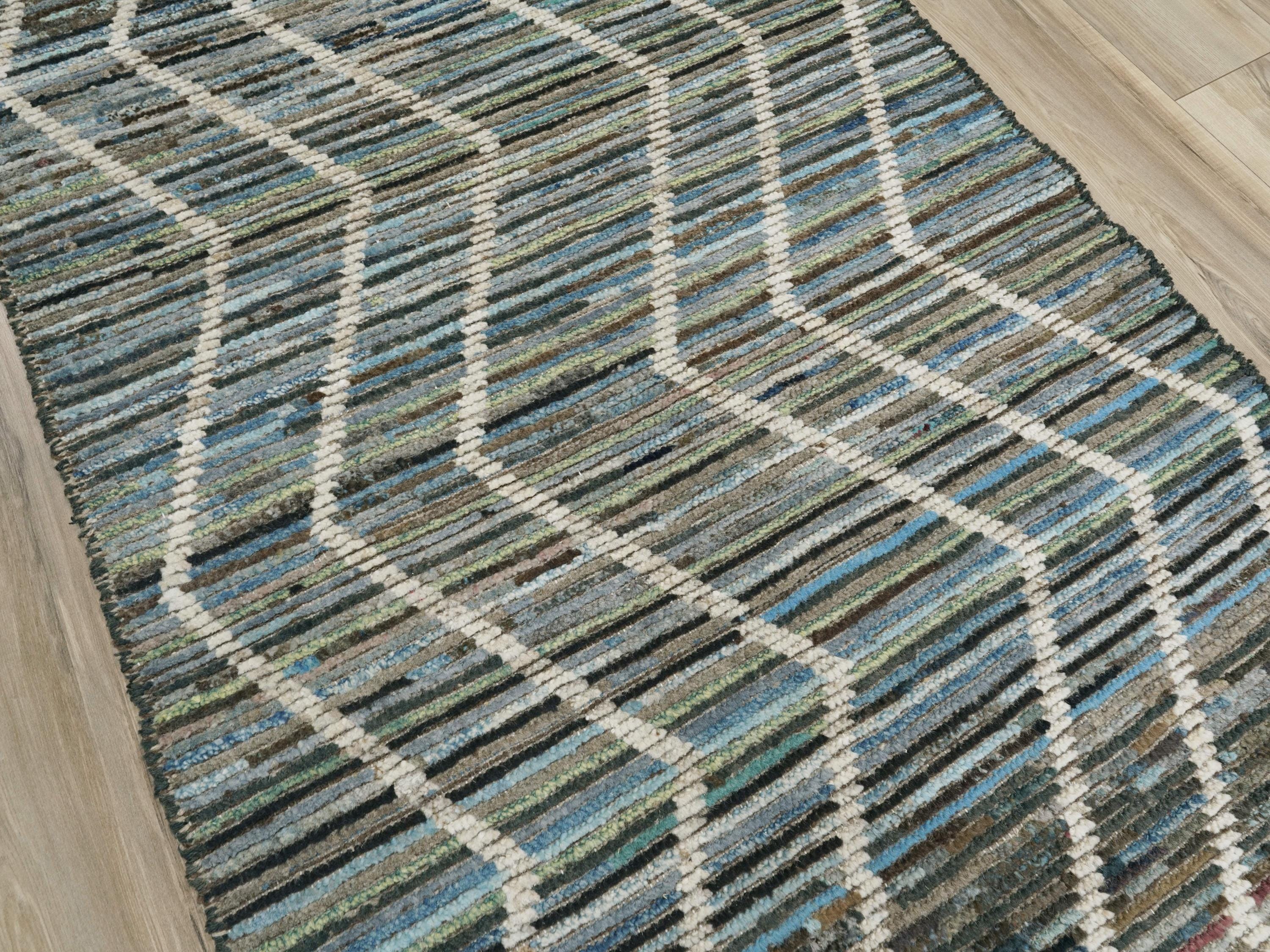 3x5 Ft Blue Moroccan Wool Rug - Small Area Rug