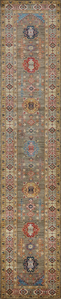 13 Ft Brown Kazak Runner Rug - Hand Knotted Wool Hallway Rug