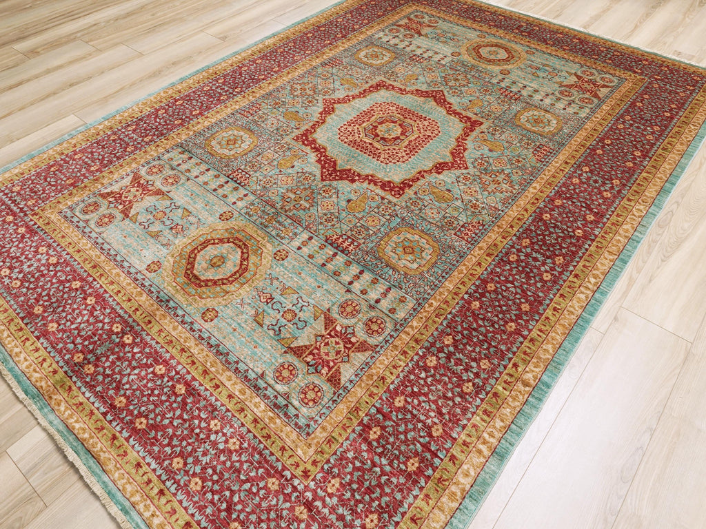 7x10 Ft Blue & Red Mamluk Rug - Afghan Oriental Wool Rug