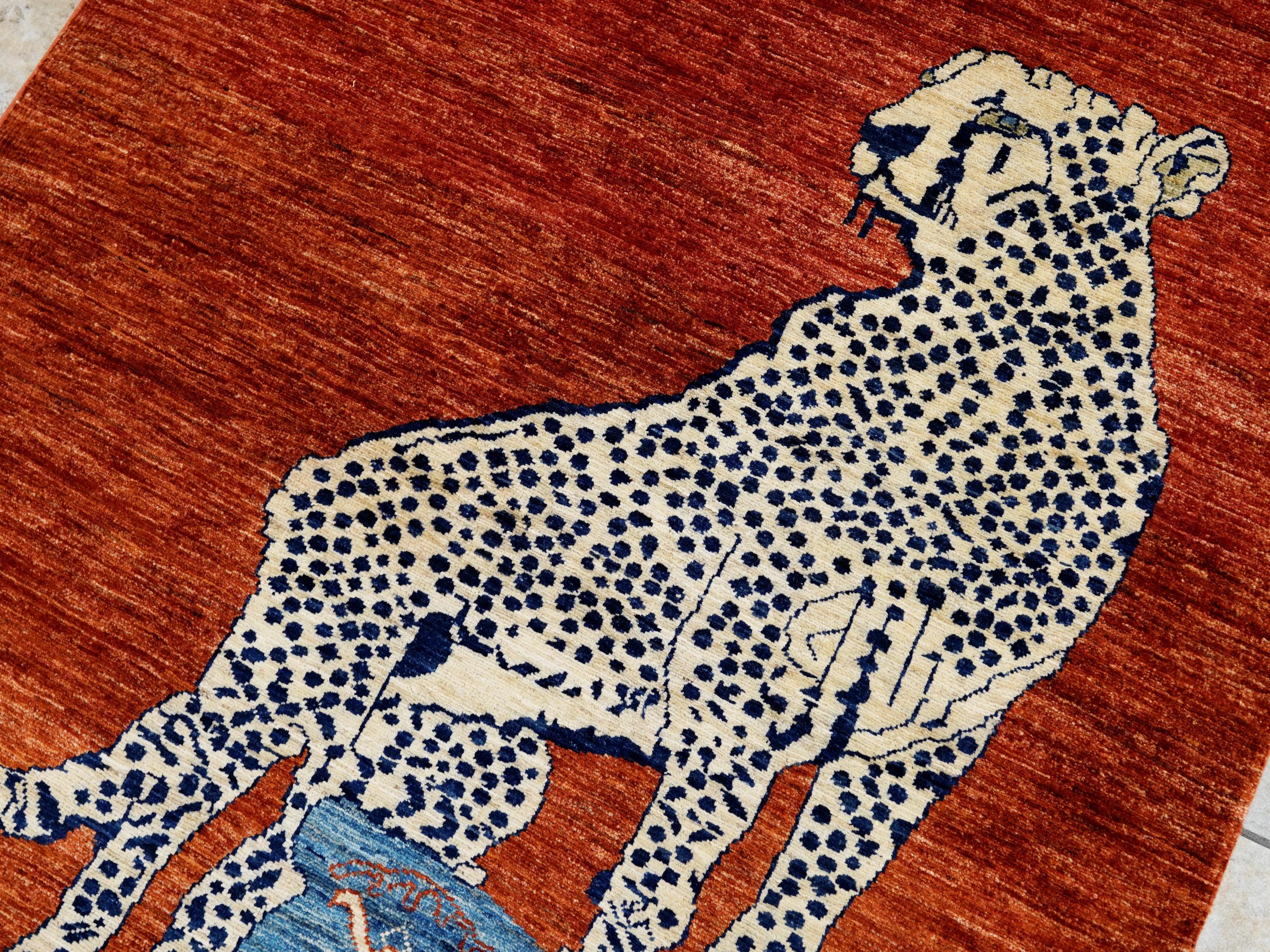 4x6 Ft Red Cheetah Rug - Hand Knotted Oriental Rug