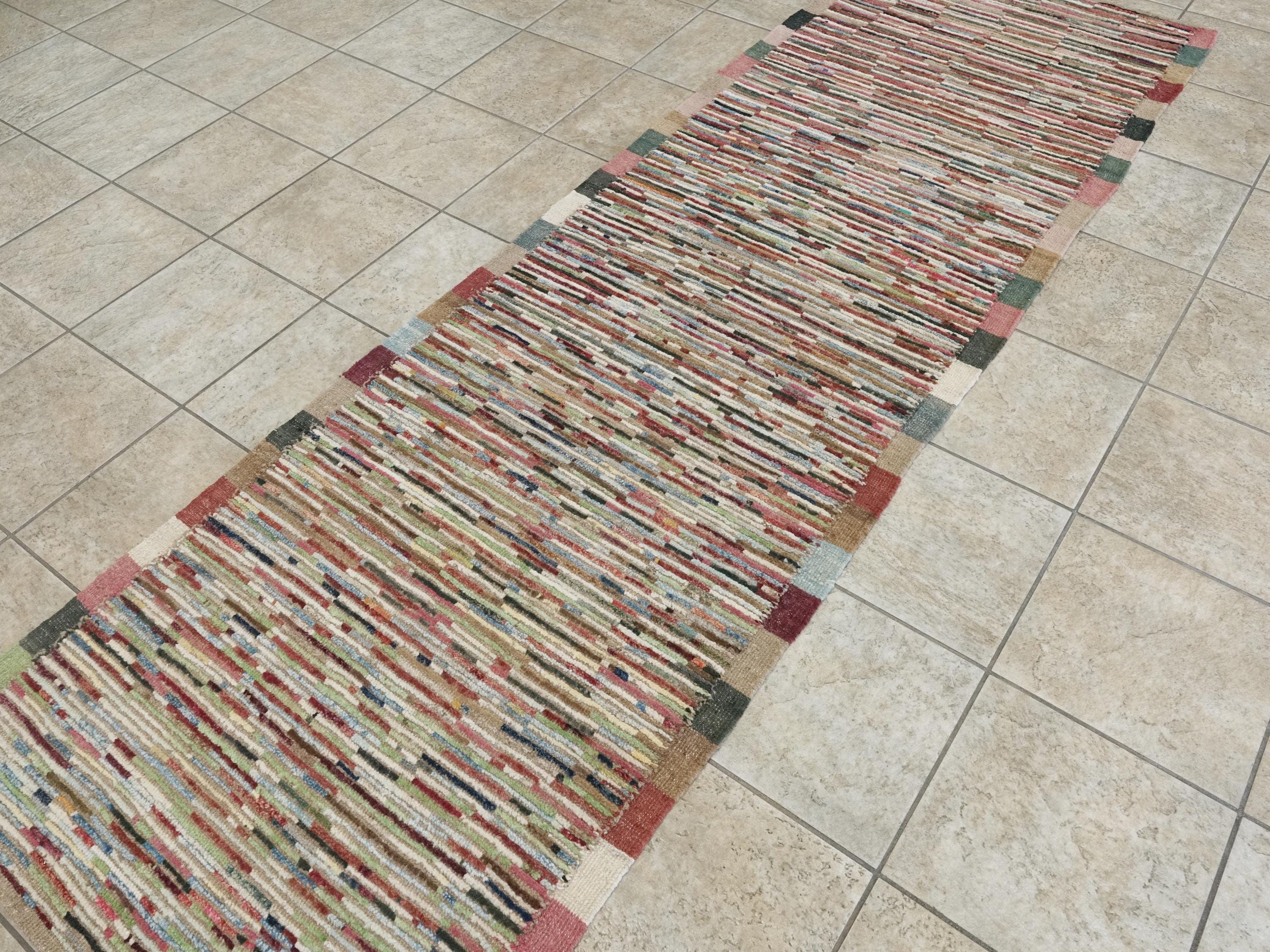 10 Ft Colorful Moroccan Runner Rug - Hand Knotted Wool Hallway Rug