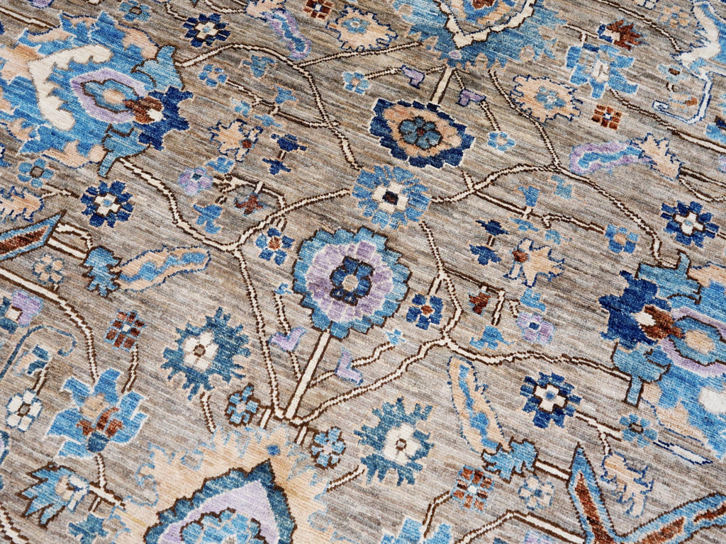 9x12 Ft Brown & Blue Serapi Rug - Hand Knotted Afghan Oriental Rug