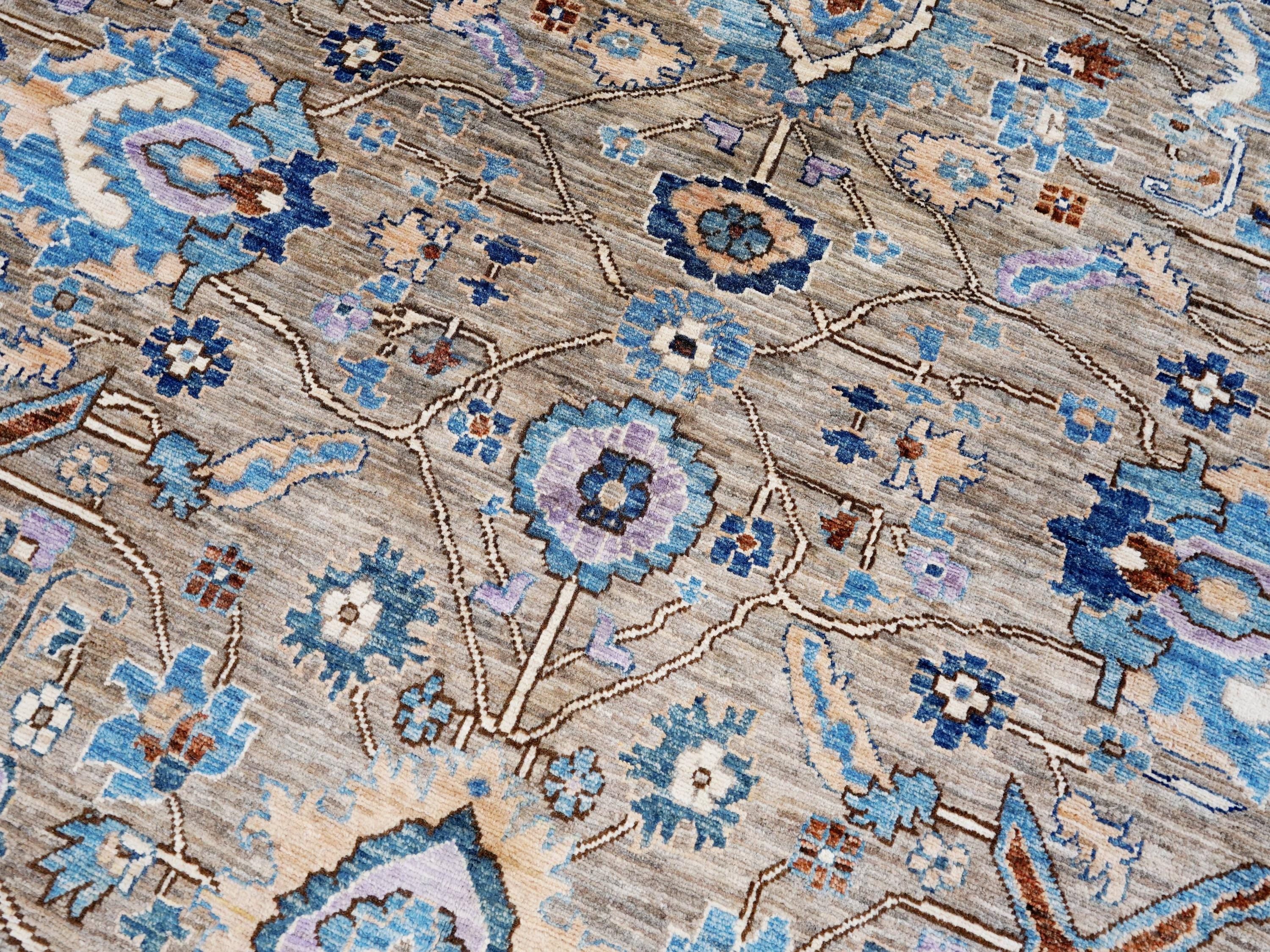 9x12 Ft Brown & Blue Serapi Rug - Hand Knotted Afghan Oriental Rug