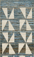 3x6 Ft Hand Knotted  Moroccan Rug - Blue & White Area Rug