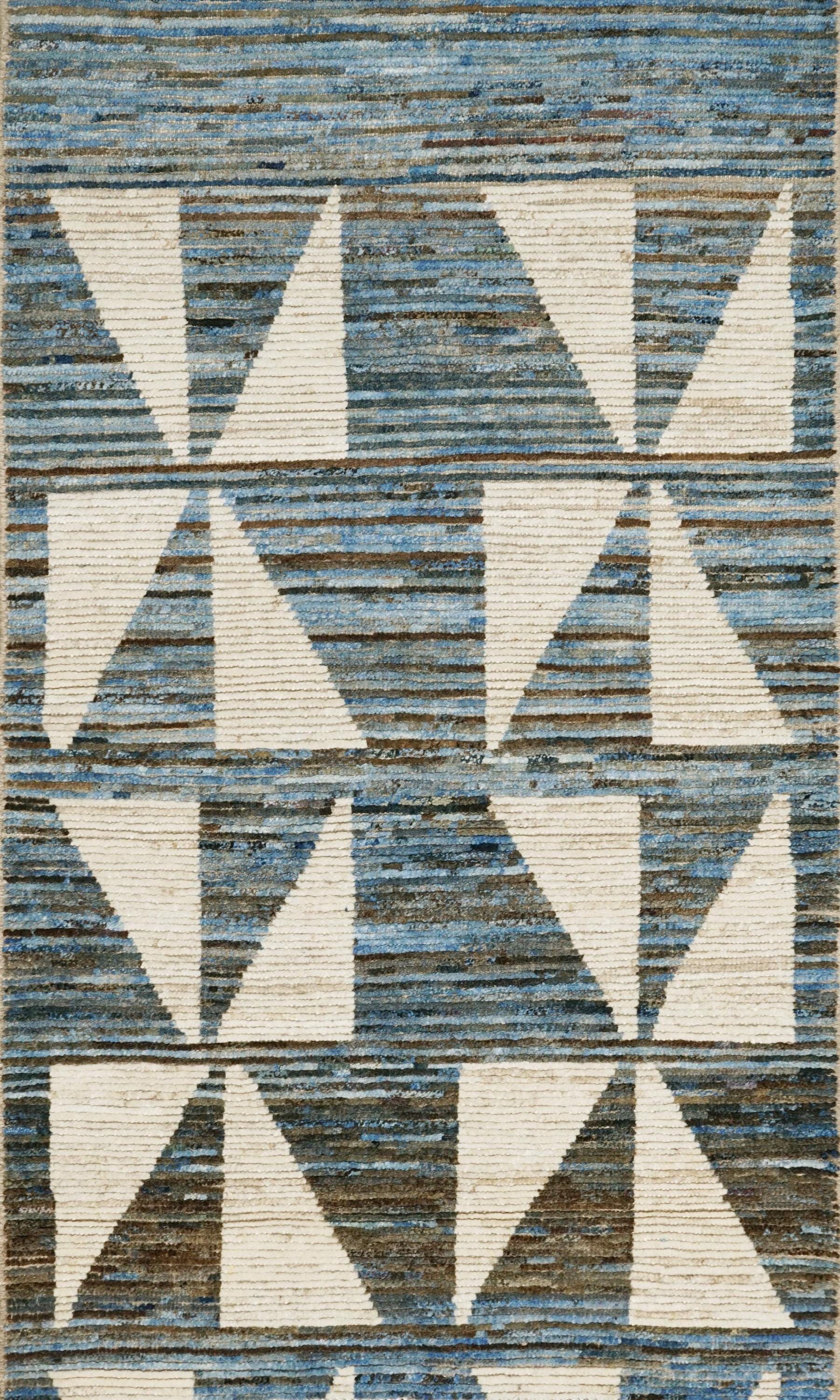 3x6 Ft Hand Knotted  Moroccan Rug - Blue & White Area Rug