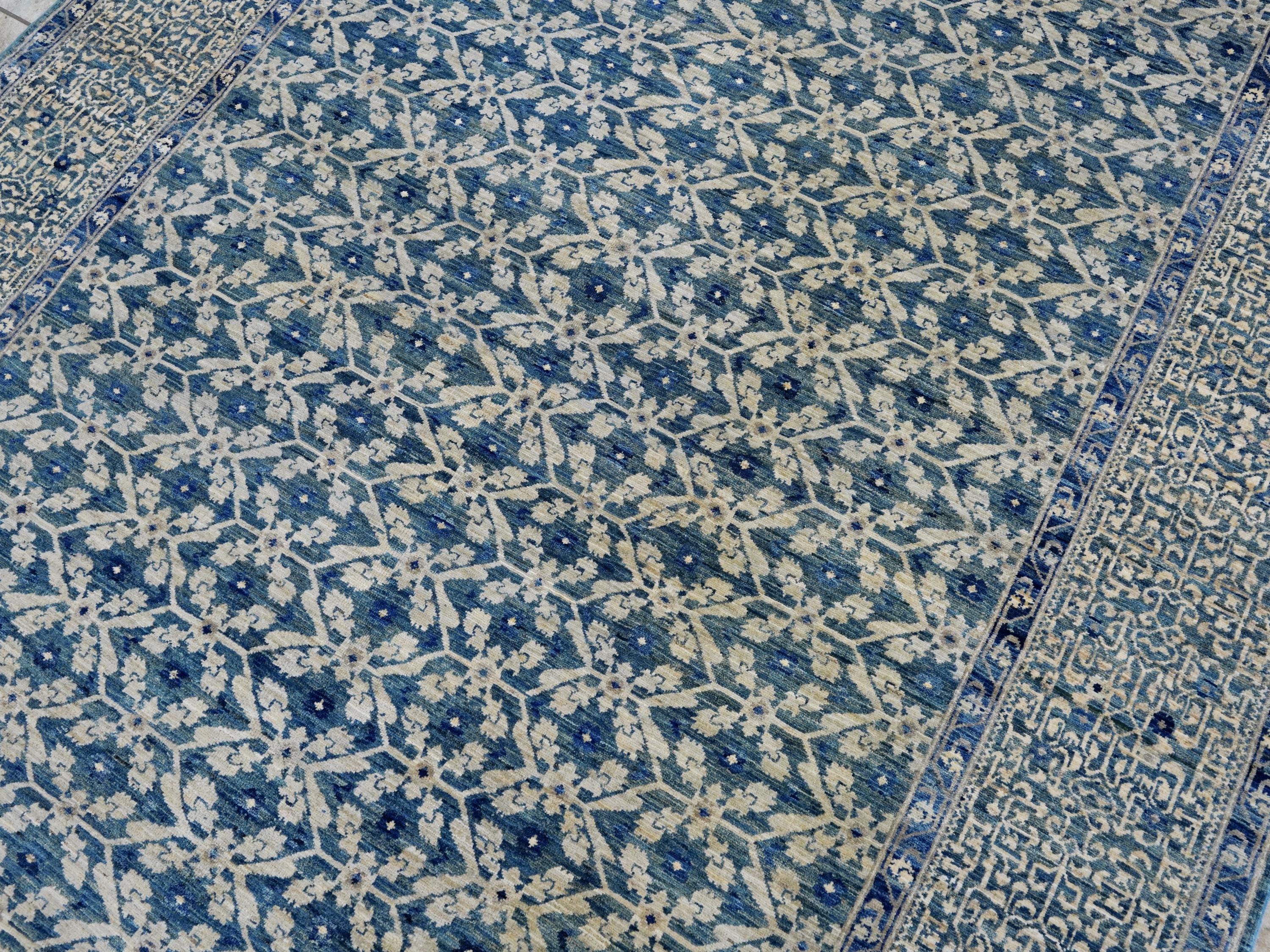 6x9 Ft Blue Serapi Rug - Traditional Wool Rug - All Over Design