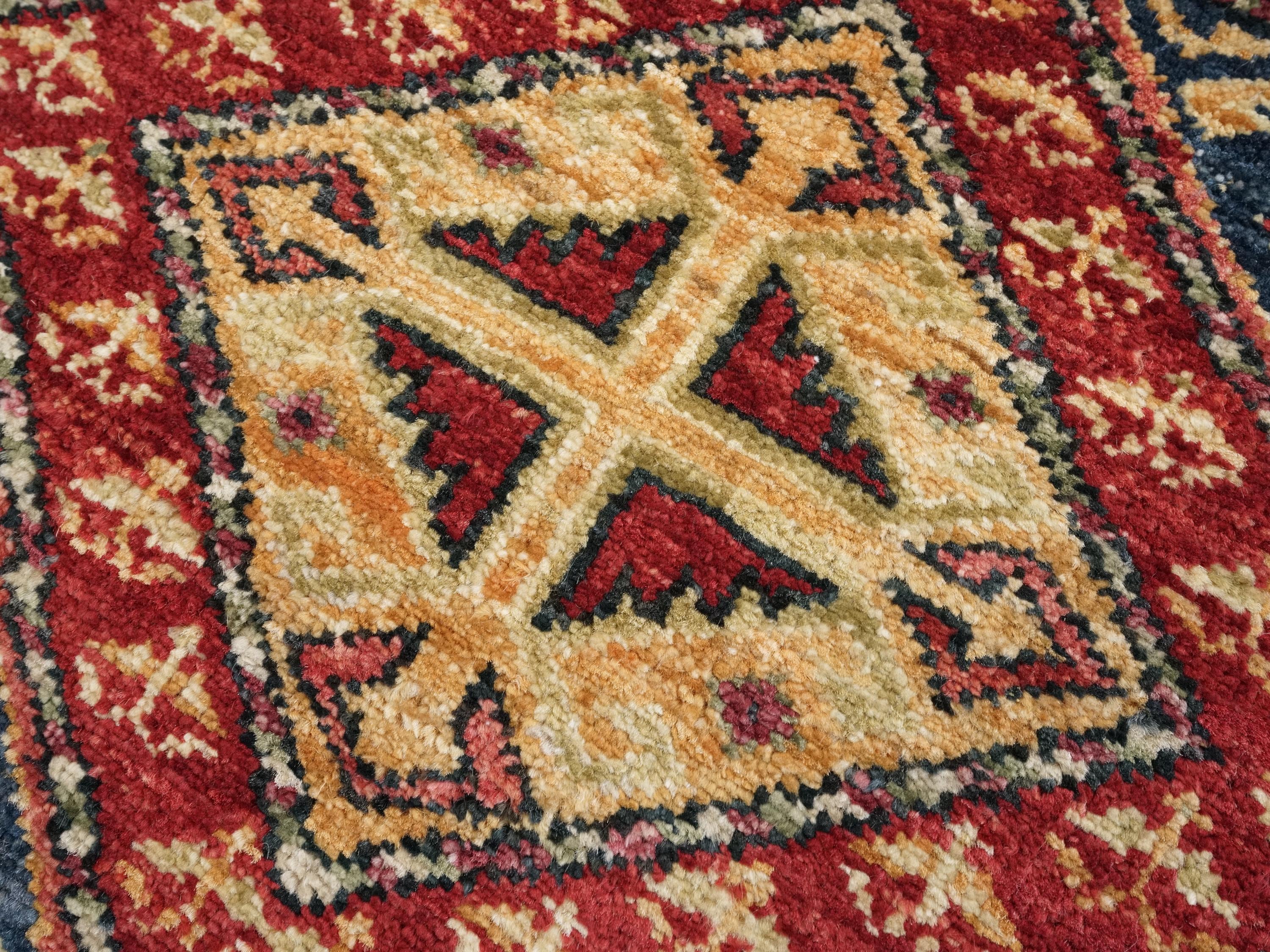 2x3 Ft Handmade Afghan Heriz Rug - Blue Wool Accent Rug