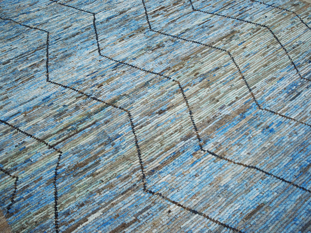 8x10 Ft Blue Moroccan Rug - Hand Knotted Area Rug